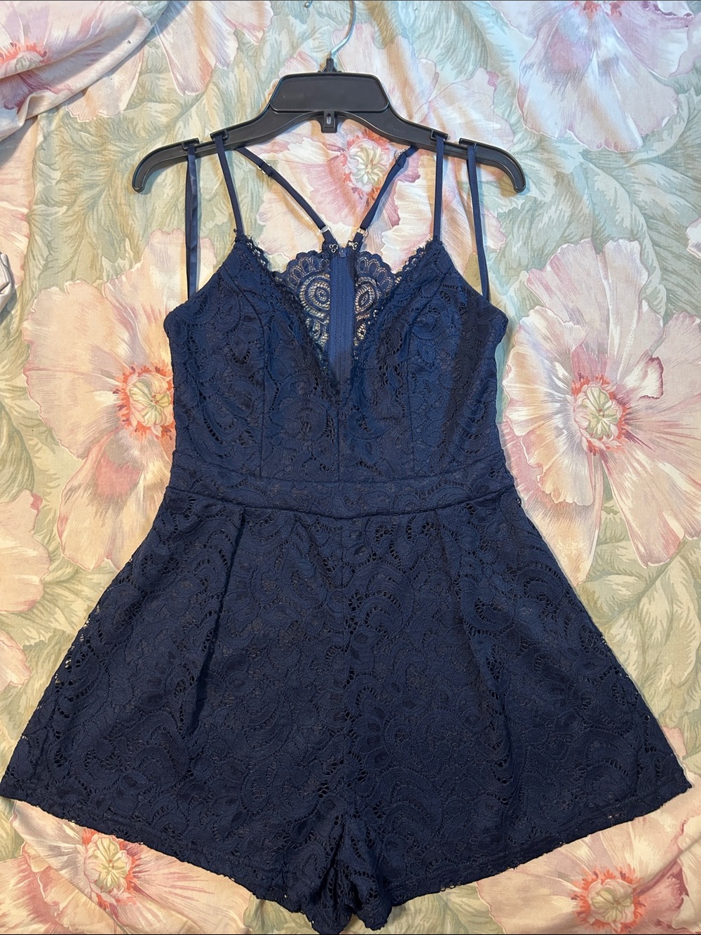 Navy Lace Romper